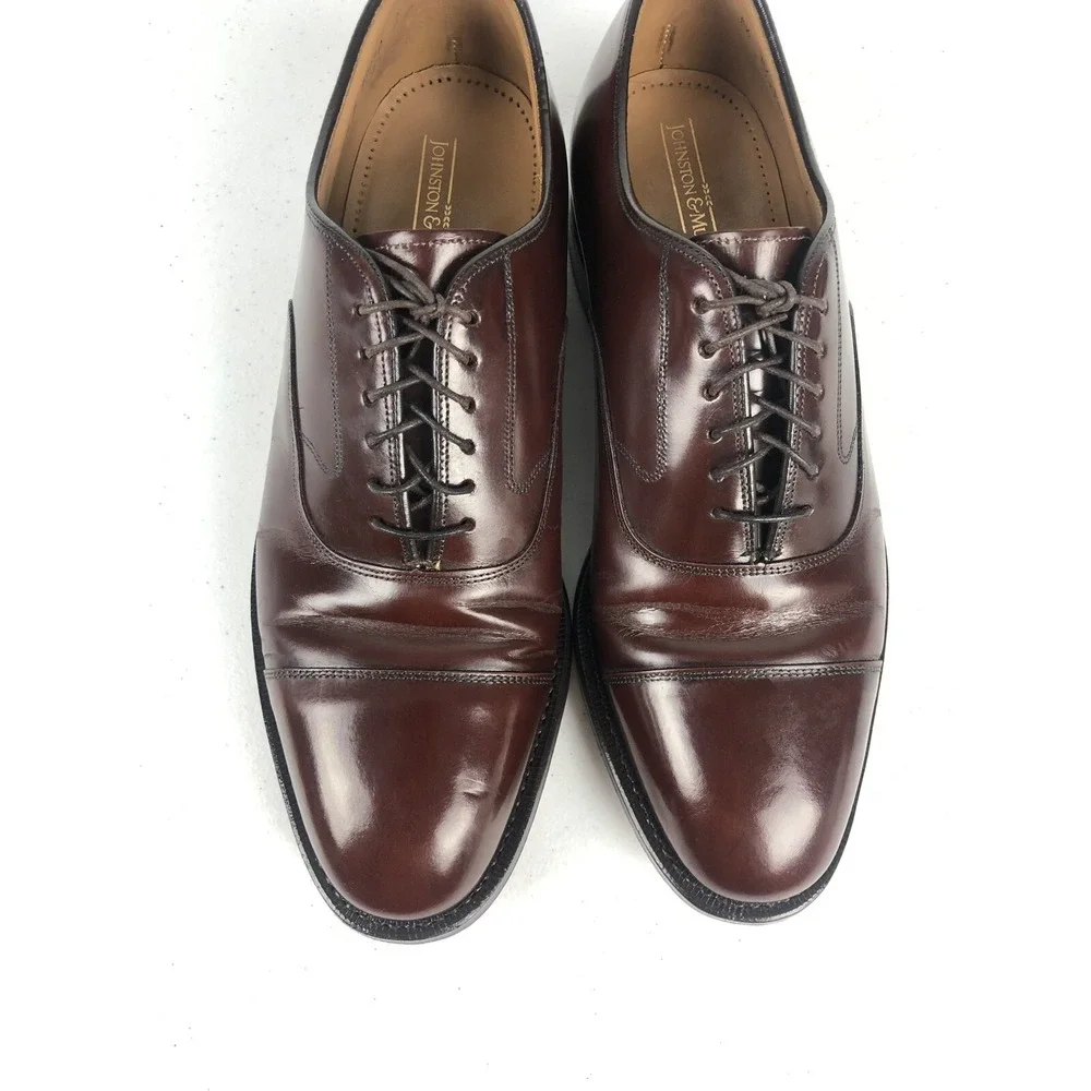 Johnston Murphy Mens Cap Toe Oxfords 8.5 D Leather Lace Up Shoes Made In USA